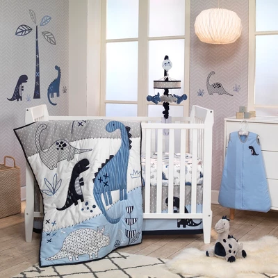 Lambs & Ivy Baby Dino 100% Cotton Blue/White/Gray Dinosaur Fitted Crib Sheet 3 Lambs & Ivy Baby Dino 100% Cotton Blue/White/Gray Dinosaur Fitted Crib Sheet - Image 3