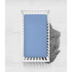 Bacati - Blue Pin Dots 100 Percent Cotton Universal Baby Crib Or Toddler Bed Fitted Sheet -Roommates Nursery Outlet Store GUEST 04eae4ae 376d 4283 a799 8477544121f8