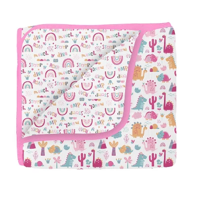 Bacati - Little Dino Girls Fuchsia/Aqua Muslin 6 Pc Crib Bedding Set With Crib Musical Mobile 3 Bacati - Little Dino Girls Fuchsia/Aqua Muslin 6 Pc Crib Bedding Set With Crib Musical Mobile - Image 3