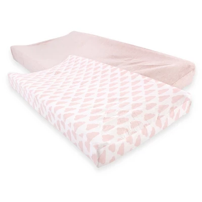 Hudson Baby Infant Girl Cotton Changing Pad Cover, Heather Pink Cloud, One Size 1 Hudson Baby Infant Girl Cotton Changing Pad Cover, Heather Pink Cloud, One Size