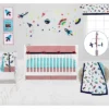 Bacati - Airspace Aqua Navy Green Red 10 Pc Crib Bedding Set With Long Rail Guard Cover