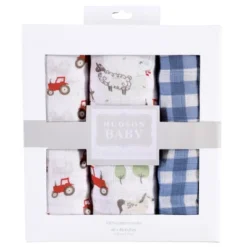 Hudson Baby Infant Boy Cotton Muslin Swaddle Blankets, Boy Farm Animals, One Size