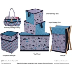 Bacati - Woodlands Aqua/Navy/Gray Boys Collapsible Laundry Hamper -Roommates Nursery Outlet Store GUEST 14da58f5 2cea 4701 bb84 03118f421629