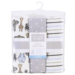 Hudson Baby Infant Boy Quilted Cotton Swaddle Wrap 3pk, Royal Safari, 0-3 Months