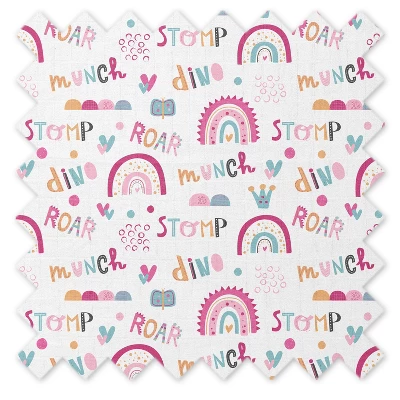 Bacati - Little Dino Girls Fuchsia/Aqua Muslin 6 Pc Crib Bedding Set With Crib Musical Mobile 2 Bacati - Little Dino Girls Fuchsia/Aqua Muslin 6 Pc Crib Bedding Set With Crib Musical Mobile - Image 2