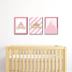 Big Dot Of Happiness Little Princess Crown - Castle Nursery Wall Art And Kids Room Decorations - Gift Ideas - 7.5 X 10 Inches - Set Of 3 Prints