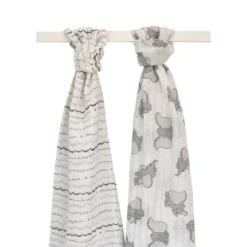 Disney Dumbo 100% Cotton Muslin Swaddles With Plush Rattle - 2pk -Roommates Nursery Outlet Store GUEST 2855e3c7 bd1c 416e a595 d83c071d8164