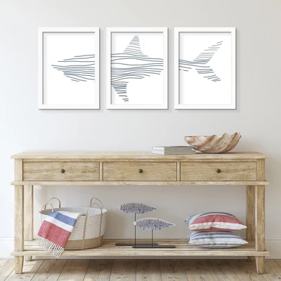(Set Of 3) Nursery Shark Illustration By Jetty Home Framed Triptych Wall Art Set - Americanflat 1 (Set Of 3) Nursery Shark Illustration By Jetty Home Framed Triptych Wall Art Set - Americanflat