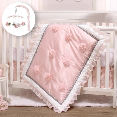 The Peanutshell Arianna Crib Bedding Set, Pink Floral, 4pc To 12 Pc, For Girls 6 The Peanutshell Arianna Crib Bedding Set, Pink Floral, 4pc To 12 Pc, For Girls - Image 6