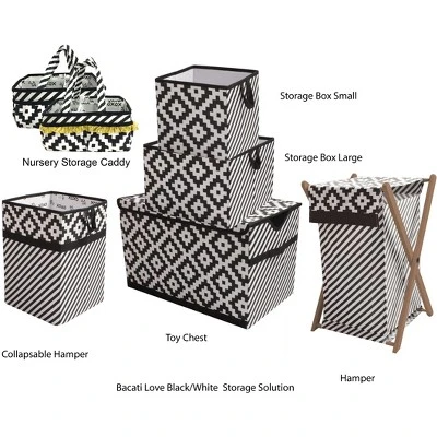 Bacati - Love Black/white Laundry Hamper With Wooden Frame 2 Bacati - Love Black/white Laundry Hamper With Wooden Frame - Image 2
