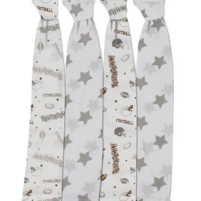Bacati - Football Brown/Gray Muslin Swaddling Blankets Set Of 4 2 Bacati - Football Brown/Gray Muslin Swaddling Blankets Set Of 4 - Image 2