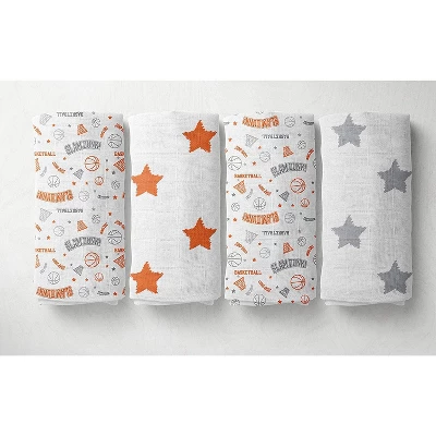 Bacati - Boys Basketball Muslin Orange Gray 10 Pc Crib Bedding Set With 4 Swaddling Blankets 6 Bacati - Boys Basketball Muslin Orange Gray 10 Pc Crib Bedding Set With 4 Swaddling Blankets - Image 6