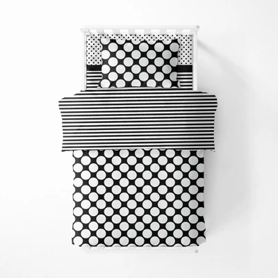 Bacati - Dots Stripes Black/White 4 Pc Toddler Bedding Set 3 Bacati - Dots Stripes Black/White 4 Pc Toddler Bedding Set - Image 3