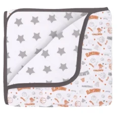 Bacati - Boys Basketball Muslin Orange Gray 8 Pc Crib Bedding Set With Long Rail Guard Cover