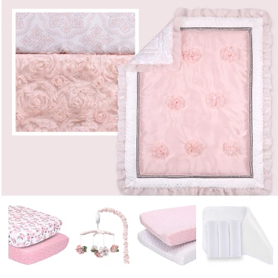 The Peanutshell Arianna Crib Bedding Set, Pink Floral, 4pc To 12 Pc, For Girls 11 The Peanutshell Arianna Crib Bedding Set, Pink Floral, 4pc To 12 Pc, For Girls - Image 11