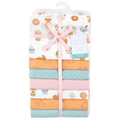 Hudson Baby Infant Girl Cotton Flannel Receiving Blankets Bundle, Pumpkin Spice, One Size