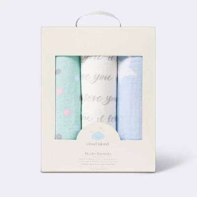 Muslin Swaddle Blanket I Love You To The Moon And Back - 3pk - Cloud Island™ 2 Muslin Swaddle Blanket I Love You To The Moon And Back - 3pk - Cloud Island™ - Image 2