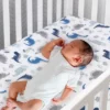 Lambs & Ivy Baby Dino 100% Cotton Blue/White/Gray Dinosaur Fitted Crib Sheet