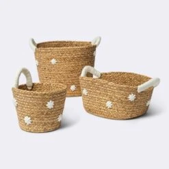 Braided Water Hyacinth With Tufted Embroidery Square Storage Basket - Cloud Island™ -Roommates Nursery Outlet Store GUEST 45185a1d d101 428b 9a4a 4dce38f9c3eb