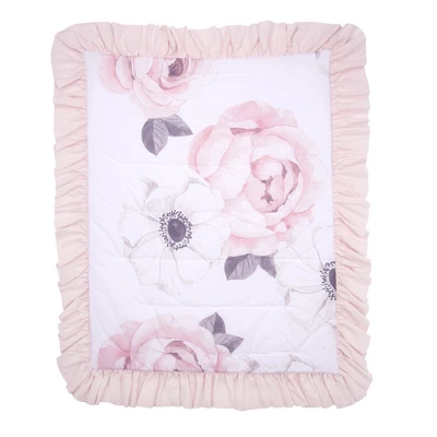 Lambs & Ivy Floral Garden Watercolor/Pink Linen 5-Piece Baby Crib Bedding Set 2 Lambs & Ivy Floral Garden Watercolor/Pink Linen 5-Piece Baby Crib Bedding Set - Image 2