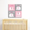 Big Dot Of Happiness Pink Baby Elephant - Kids Room, Nursery Decor And Home Decor - 11 X 11 Inches Nursery Wall Art - Set Of 4 Prints For Baby's Room