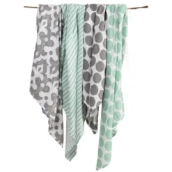Bacati - Ikat Mint/Gray Dots/Stripes Swaddling Muslin Blankets Set Of 4 -Roommates Nursery Outlet Store GUEST 4f0ba4f6 47e5 4062 8a53 d20066ea2f19