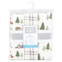 Hudson Baby Infant Boy Quilted Cotton Swaddle Wrap 3pk, Forest Animals, 0-3 Months