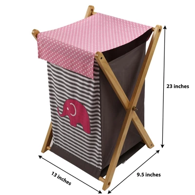 Bacati - Elephants Pink/Gray Laundry Hamper With Wooden Frame 1 Bacati - Elephants Pink/Gray Laundry Hamper With Wooden Frame