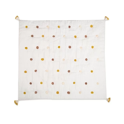 Crane Baby Cotton Muslin Pom Pom Blanket - Kendi White 1 Crane Baby Cotton Muslin Pom Pom Blanket - Kendi White