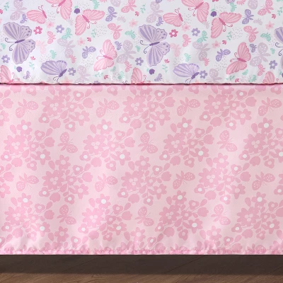 The Peanutshell Butterfly Song Crib Bedding Set For Baby Girls, 3-Piece Nursery Set In Pink|Purple 4 The Peanutshell Butterfly Song Crib Bedding Set For Baby Girls, 3-Piece Nursery Set In Pink|Purple - Image 4