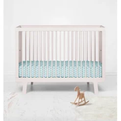 Bacati - Aqua Leaves Printed 100 Percent Cotton Universal Baby US Standard Crib Or Toddler Bed Fitted Sheet -Roommates Nursery Outlet Store GUEST 548c178c 2f69 4ada 92b9 d992704f7c2a