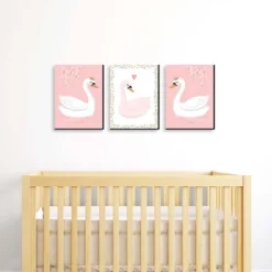 Big Dot Of Happiness Swan Soiree - White Swan Nursery Wall Art And Kids Room Decorations - Gift Ideas - 7.5 X 10 Inches - Set Of 3 Prints
