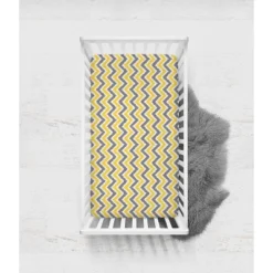 Bacati - Chevron Ikat Yellow Gray 100 Percent Cotton Universal Baby US Standard Crib Or Toddler Bed Fitted Sheet -Roommates Nursery Outlet Store GUEST 57115e2b 251e 48ef 882e 07f79eaae7b0