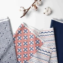 Bacati - Olivia Coral Navy 10 Pc Girls Crib Bedding Set With 2 Crib Fitted Sheets