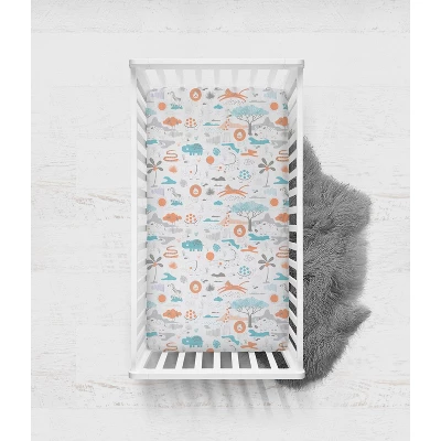 Bacati - Jungle Safari Boys Aqua/Orange 100 Percent Cotton Muslin Universal Baby US Standard Crib Or Toddler Bed Fitted Sheet 2 Bacati - Jungle Safari Boys Aqua/Orange 100 Percent Cotton Muslin Universal Baby US Standard Crib Or Toddler Bed Fitted Sheet - Image 2