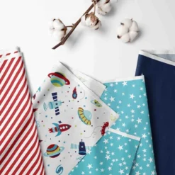 Bacati - Space Multicolor Boys Laundry Hamper With Wooden Frame