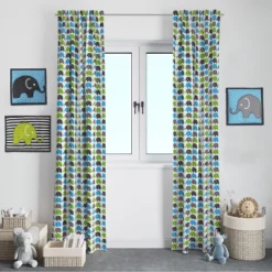 Bacati - Elephants Aqua/Lime/Grey Curtain Panel