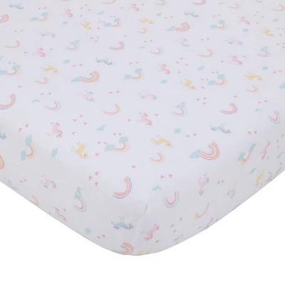 Little Love By NoJo Rainbow Unicorn Mini Crib Bedding Set - Pink/Aqua/Yellow 3pc 2 Little Love By NoJo Rainbow Unicorn Mini Crib Bedding Set - Pink/Aqua/Yellow 3pc - Image 2