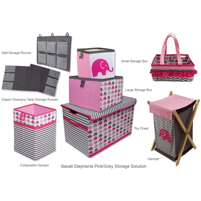 Bacati - Elephants Pink/Gray Laundry Hamper With Wooden Frame 2 Bacati - Elephants Pink/Gray Laundry Hamper With Wooden Frame - Image 2