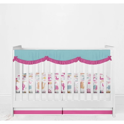 Bacati - Little Dino Girls Fuchsia/Aqua Muslin 6 Pc Crib Bedding Set With Crib Musical Mobile 7 Bacati - Little Dino Girls Fuchsia/Aqua Muslin 6 Pc Crib Bedding Set With Crib Musical Mobile - Image 7