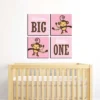 Big Dot Of Happiness Pink Monkey Girl - Kids Room, Nursery Decor And Home Decor - 11 X 11 Inches Nursery Wall Art - Set Of 4 Prints For Baby's Room