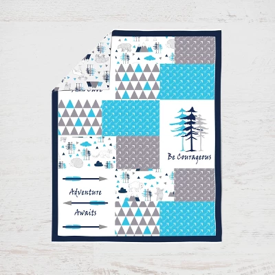 Bacati - Woodlands Forest Animals Aqua/Navy/Grey 3 Pc Crib Bedding Set 2 Bacati - Woodlands Forest Animals Aqua/Navy/Grey 3 Pc Crib Bedding Set - Image 2