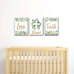 Big Dot Of Happiness Elegant Cross - Nursery Wall Art, Kids Room Decor And Home Decorations - Gift Ideas - 7.5 X 10 Inches - Set Of 3 Prints