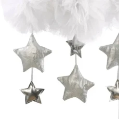 Little Love By NoJo Tulle Cloud With Silver Metallic Stars Nursery Crib Musical Mobile - White