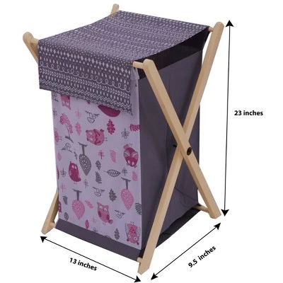 Bacati - Owls Pink/Gray Girls Laundry Hamper With Wooden Frame 4 Bacati - Owls Pink/Gray Girls Laundry Hamper With Wooden Frame - Image 4