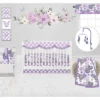Bacati - Watercolor Floral Purple Gray 10 Pc Girls Crib Bedding Set With Long Rail Guard Cover