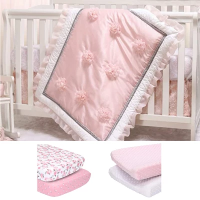 The Peanutshell Arianna Crib Bedding Set, Pink Floral, 4pc To 12 Pc, For Girls 7 The Peanutshell Arianna Crib Bedding Set, Pink Floral, 4pc To 12 Pc, For Girls - Image 7