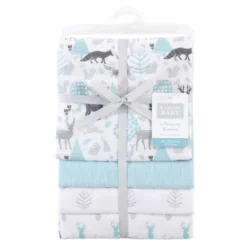 Hudson Baby Infant Cotton Flannel Receiving Blankets, Linocut Woodland, One Size