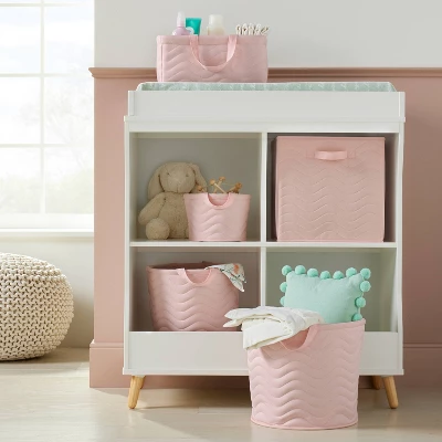 Quilted Fabric Medium Round Storage Basket - Light Pink - Cloud Island™ 1 Quilted Fabric Medium Round Storage Basket - Light Pink - Cloud Island™