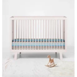 Bacati - Pin Stripes Printed Aqua Teal Beige Chocolate 100 Percent Cotton Universal Baby US Standard Crib Or Toddler Bed Fitted Sheet -Roommates Nursery Outlet Store GUEST a304b6ed 8b03 43f7 a526 9c590bf8f302